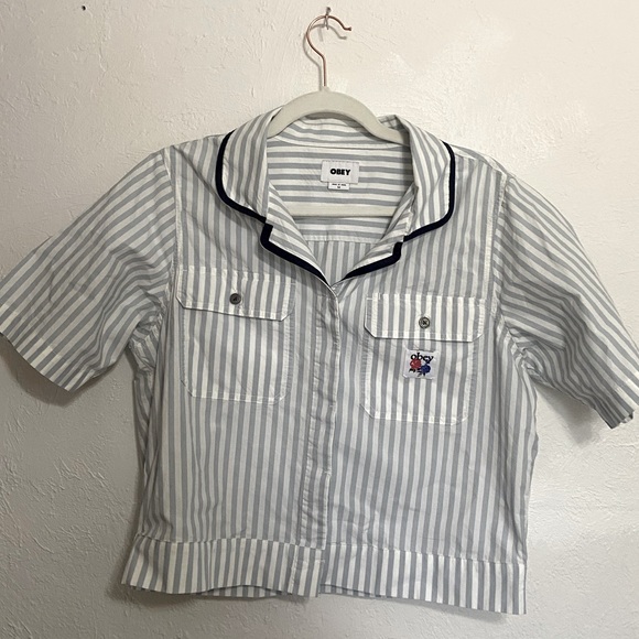 OBEY  Serena Striped Utility Shirt Cropped Button Up - Picture 3 of 8